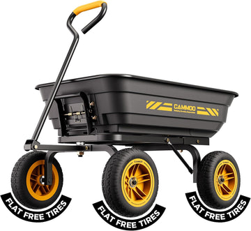 10-in NO-Flat Tires 600lb Garden Dump Cart 4 Cu.Ft. Wheelbarrow | Garden Wagon Quick-Release Dumping Garden Cart