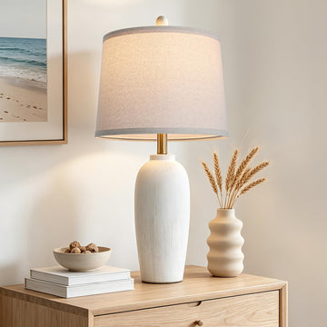 26 Inch Farmhouse Ceramic Jar Table Lamp Single, Nightstand Lamp