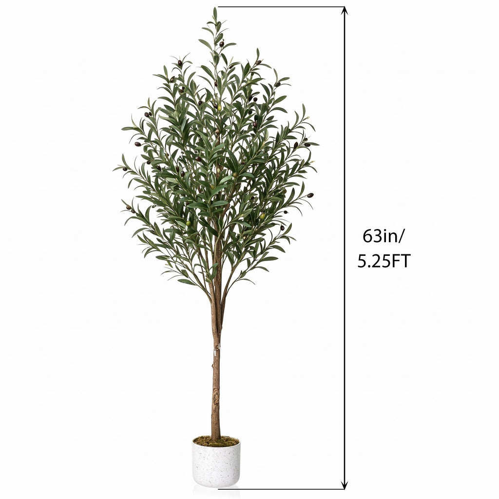 Olive Trees Artificial, 5.3 ft Faux Olive Tree with White Planter, Artificial Plants with Realistic Leaves and Fruits
