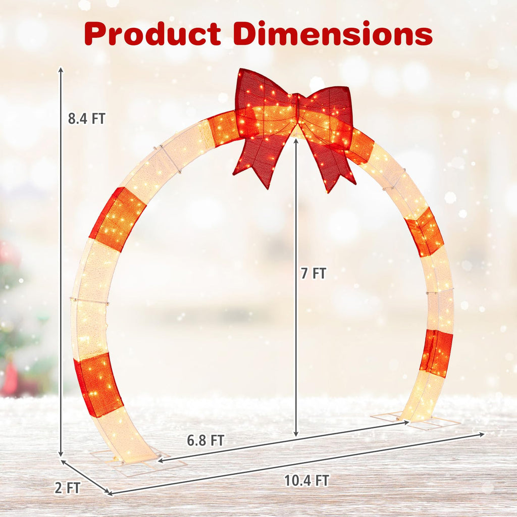 10.4 FT Outdoor Christmas Lighted Archway with Large Red Bow