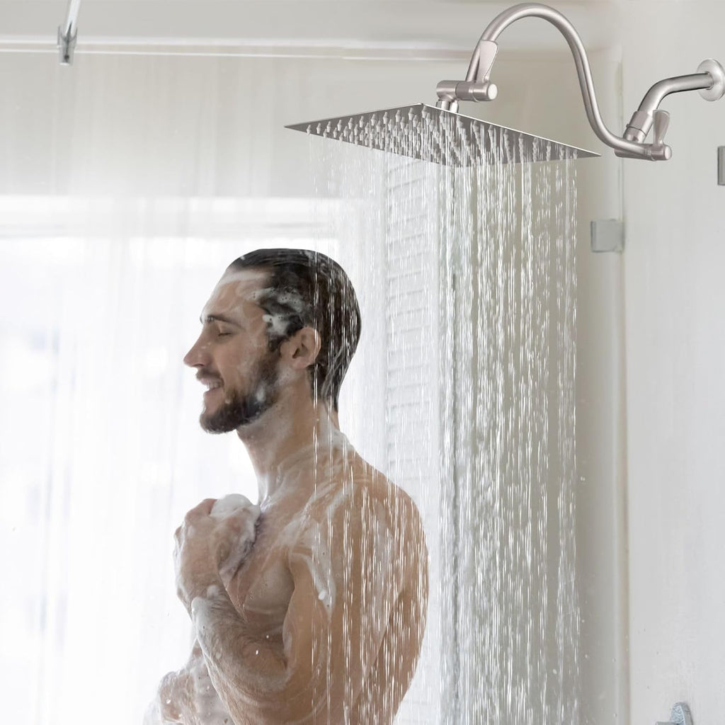 10" Square Rain Shower Head with 14" Extension Arm, Adjustable Angle and Height
