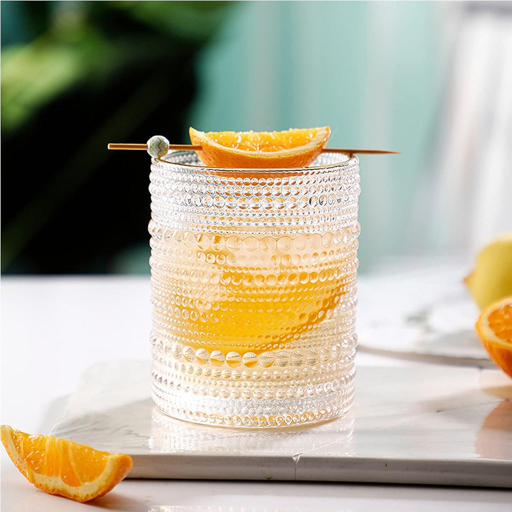 Set of 6 Romantic Water Glasses, 12 oz Hobnail Glasses Tumbler, Clear Embossed Vintage Glassware Set for Beer