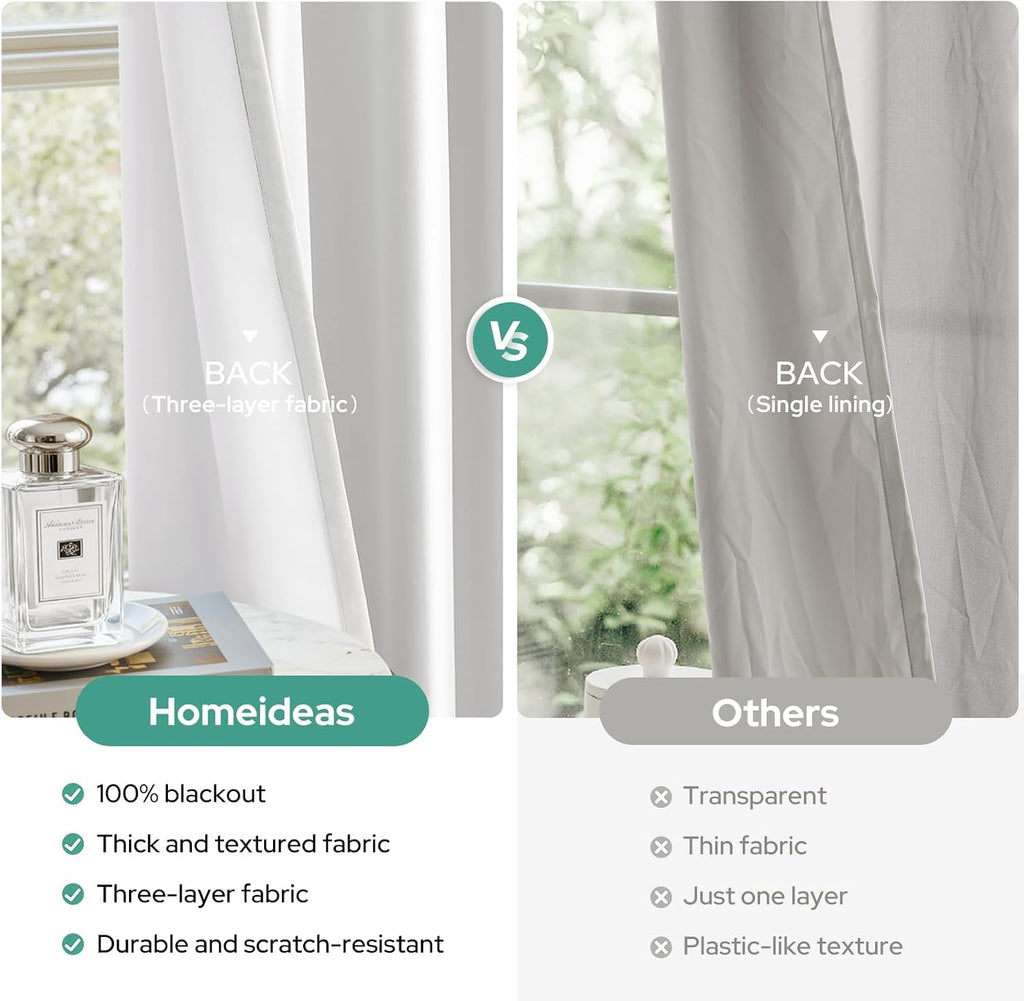100% Blackout Faux Silk Curtains,Greyish White Noise Reduction Thermal Insulated Room Darkening Window Drapes, Luxury (2 Panels)