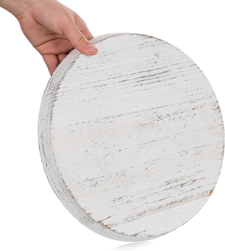 Rustic Wooden Tray Candle Holder - Round Wood Decorative Pillar Candle Tray for Coffee Table Farmhouse Kitchen