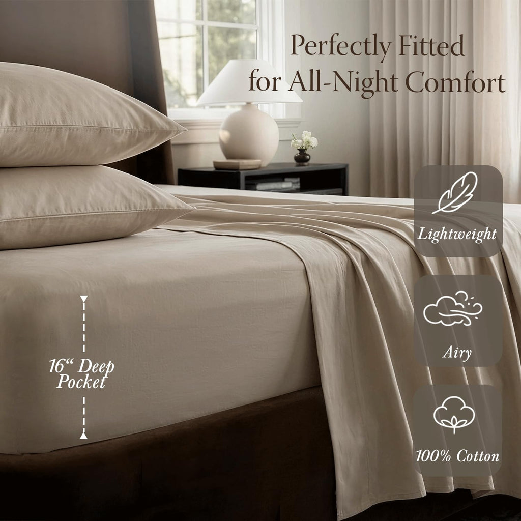400 Thread Count Egyptian Cotton Queen Sheet Set, Sateen, Beige