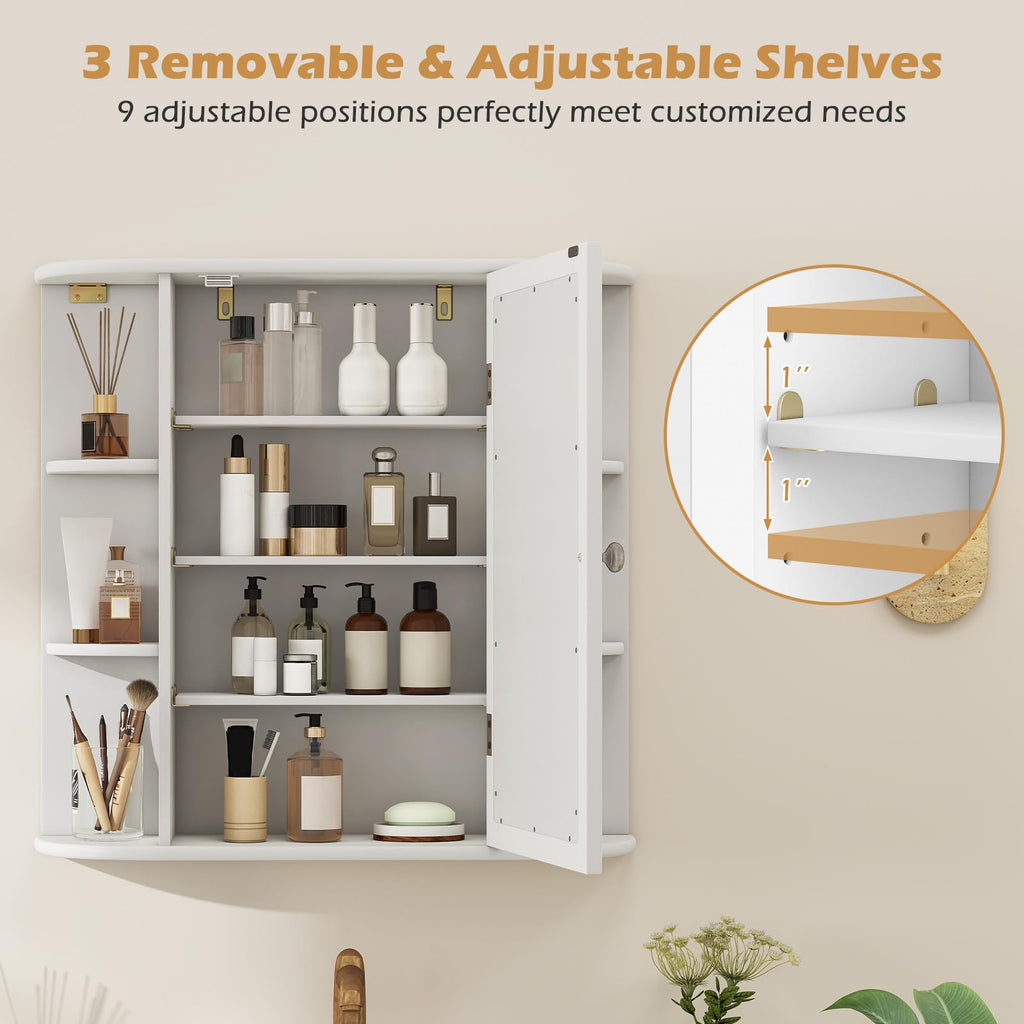 Bathroom Medicine Cabinet with Mirror, Modern Wall Mounted Space-Saving Storage Organizer with Mirrored Door, 4