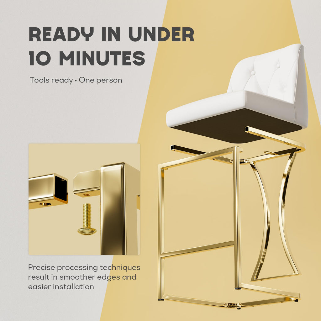 24" White and Gold Counter Height Bar Stools Set of 6