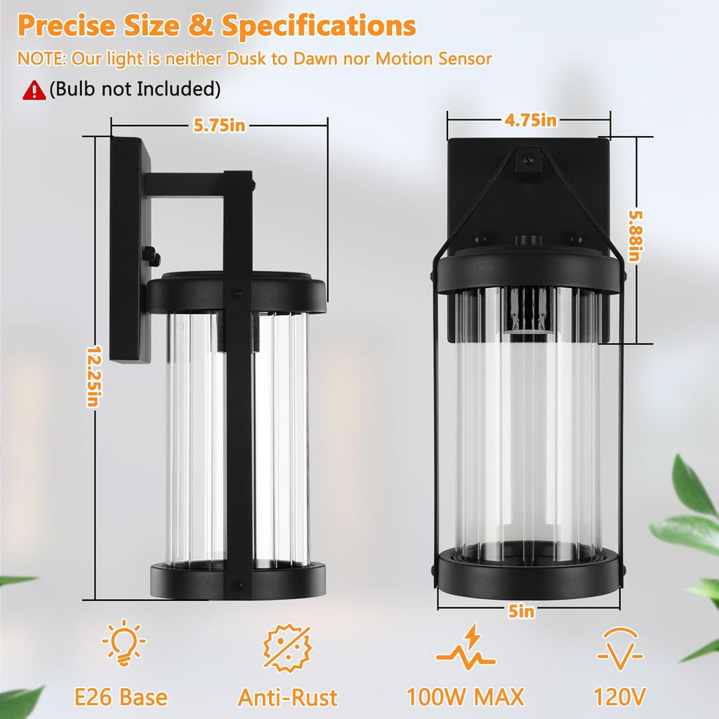 Outdoor Wall Light Fixtures, Waterproof Matte Black Exterior Wall Lantern Sconce Porch Lights