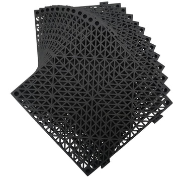 12 Pack Modular Interlocking Cushion 11.6" x 11.6" Rubber Mat Floor Tile Mats Drain Pool Patio Balcony Yard Pet Area