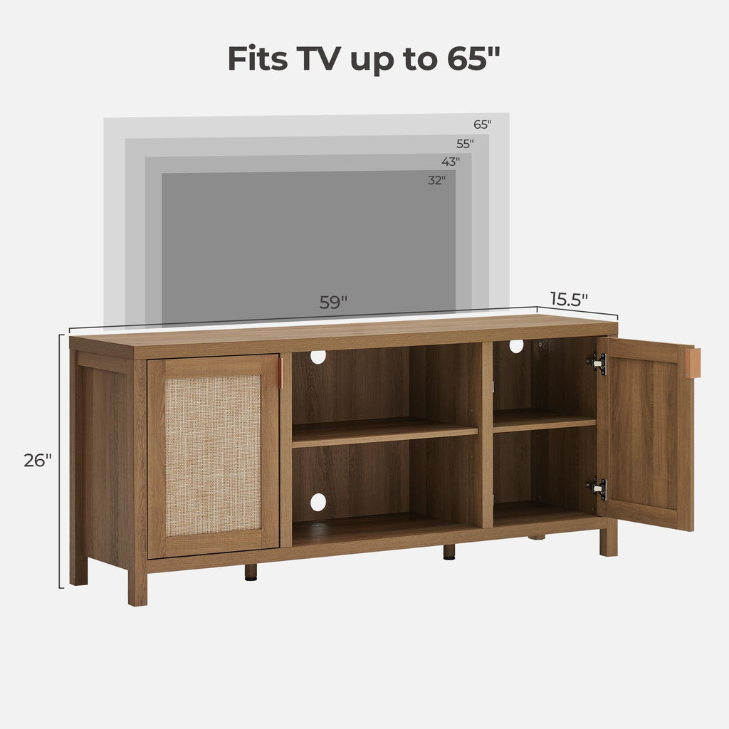 TV Stands 59" Rattan TV Console with Storage