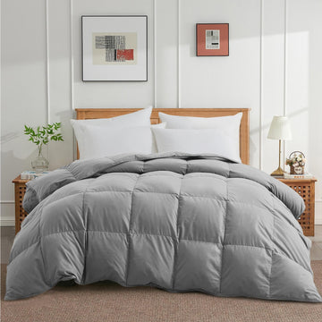 Queen Down Comforter - All Season Ultra Soft Goose Down & Feather Fiber Fill