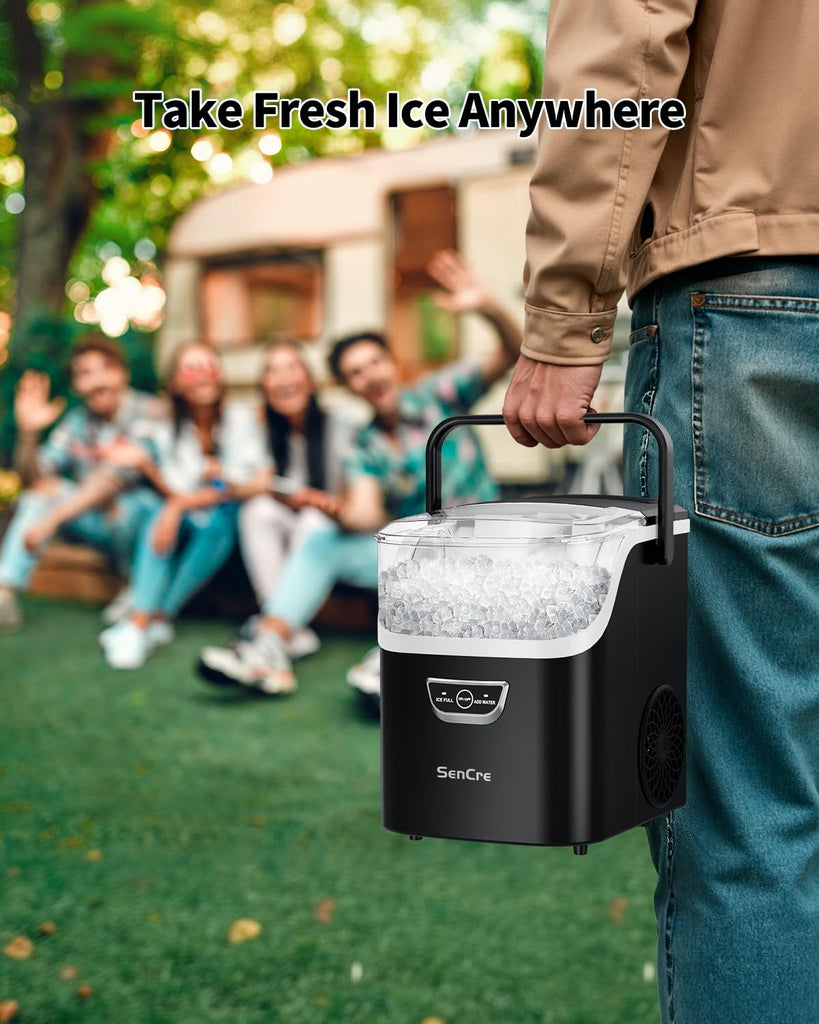 Nugget Ice Maker with Handle, 40lbs/Day Countertop Ice Maker Ready in 5 Mins, Soft Sonic Ice, Auto-Cleaning Ice