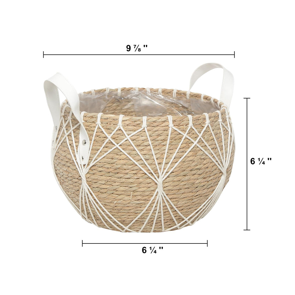 Seagrass White Indoor Planter Basket, Waterproof Picnic Basket, Storage Basket, Handwoven with Waterproof Liner (A