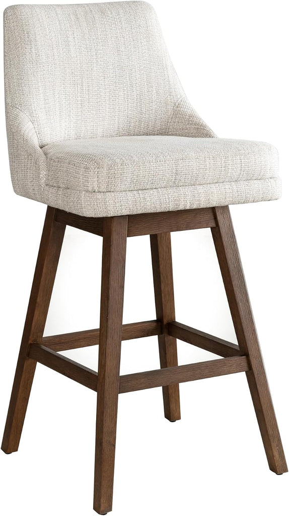 Branson Brown Solid Wood Upholstered 30" Bar Height Swivel Barstool with Beige Fabric Seat - Set of 2