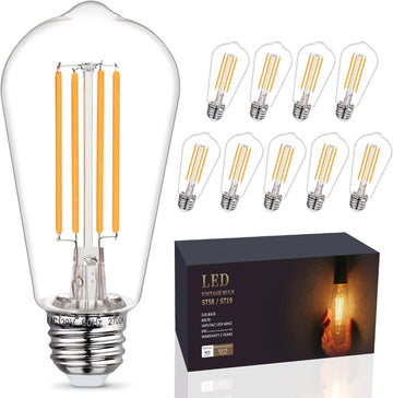 10 - Pack Shatter Resistant LED Edison Light Bulbs 60W Equivalent, Dimmable ST58 Vintage Light Bulbs, E26 Medium Base