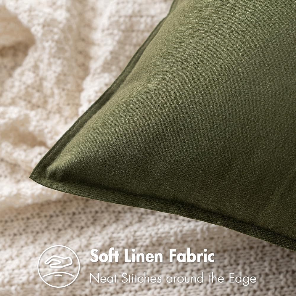 26x26 Inch Pack of 2 Decorative Euro Shams Linen Pillow Covers Boho Farmhouse Modern Soft Accent Throw Pillows, Olive