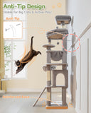 72 Inches Cat Tree for Large Cats, Multi-Level Tall Cat Tower, Widened Cat Condo with Large Scratch Board