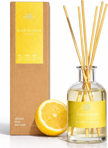 Natural Reed Diffuser Set, Fresh Lemon 3.52 oz (100ml) Scented Diffuser with Sticks Home Fragrance Reed Diffuser