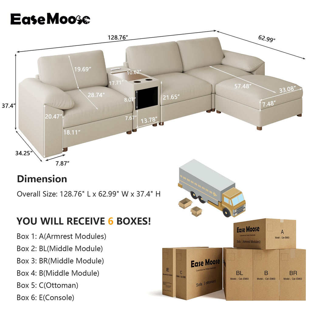 Modular Sectional Sofa, L Shaped Sofas, Beige