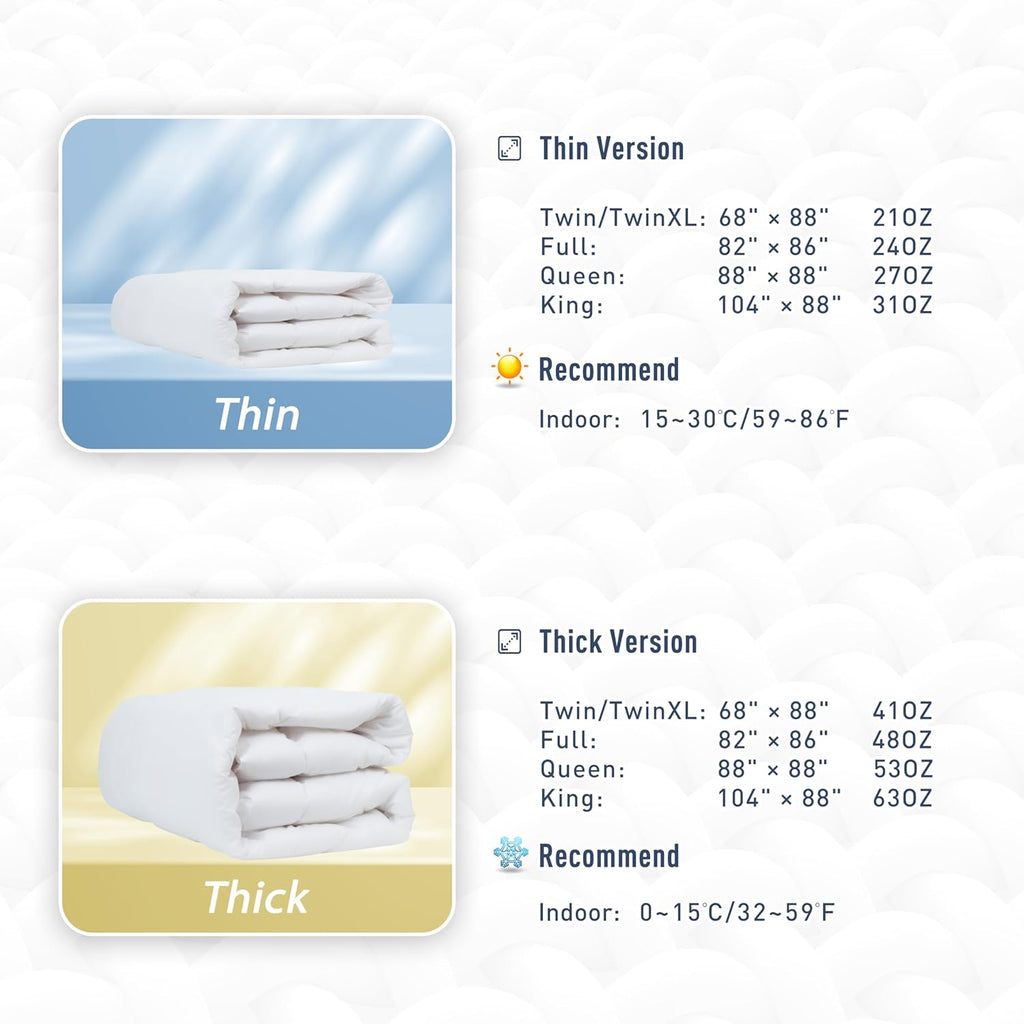Queen Duvet Insert Comforter Cotton Cover Warm, White