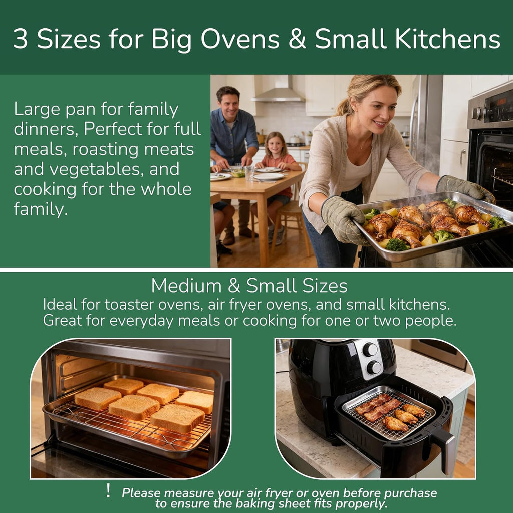 18/0 Stainless Steel Sheet with Cooling Rack, Oven-Safe Non-Toxic Cookie Sheets for , Set of 6, Coating Free & Rust