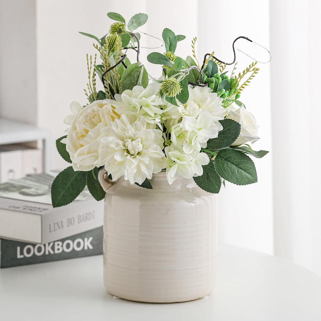 Ceramic Rustic Distressed White Flower Vase for Centerpieces