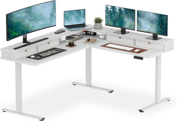 71x63 Electric L-Shaped Corner Standing Desk with 4 Drawers | Reversible L-Shape Desk, 28.3"-45.9" Height, 4 Presets