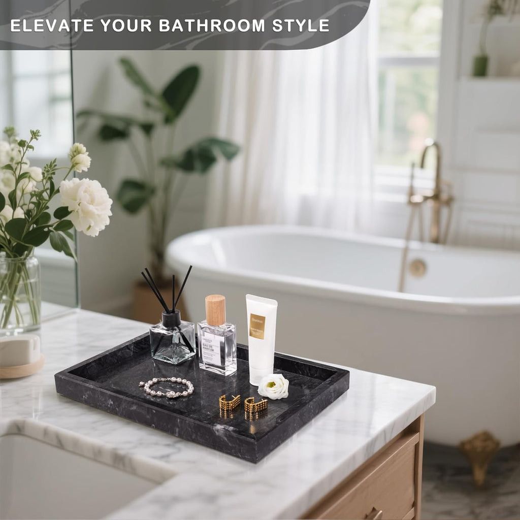 Marble Bathroom Tray for Countertop & Home Decor, Natural Decorative Marble Tray for Jewelry & Perfume Organizer