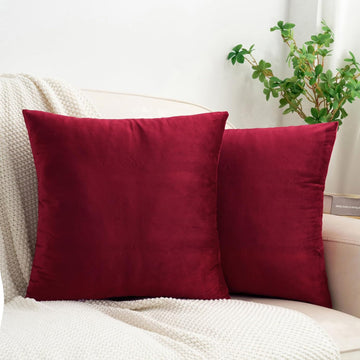 Burgundy Red Velvet Throw Pillow Covers 18x18 Inch, Pack of 2 Soft Cozy Solid Decorative Luxury Cushion Cases