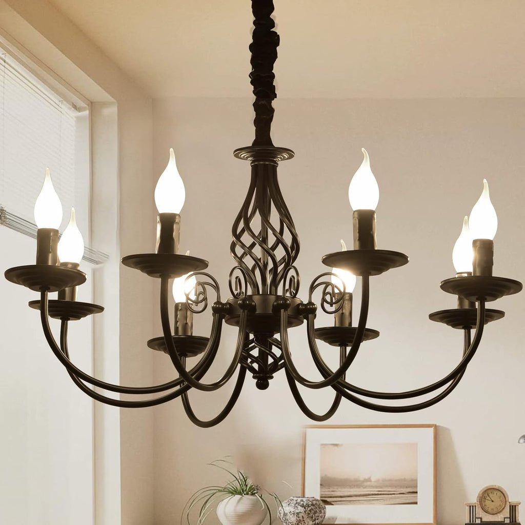 Black Chandelier,8 Lights French Country Chandeliers,Metal Pendant Chandelier,Pendant Light Fixture for Island Kitchen Farmhouse,Dining Room,Foyer A109-B07VSQD2S6