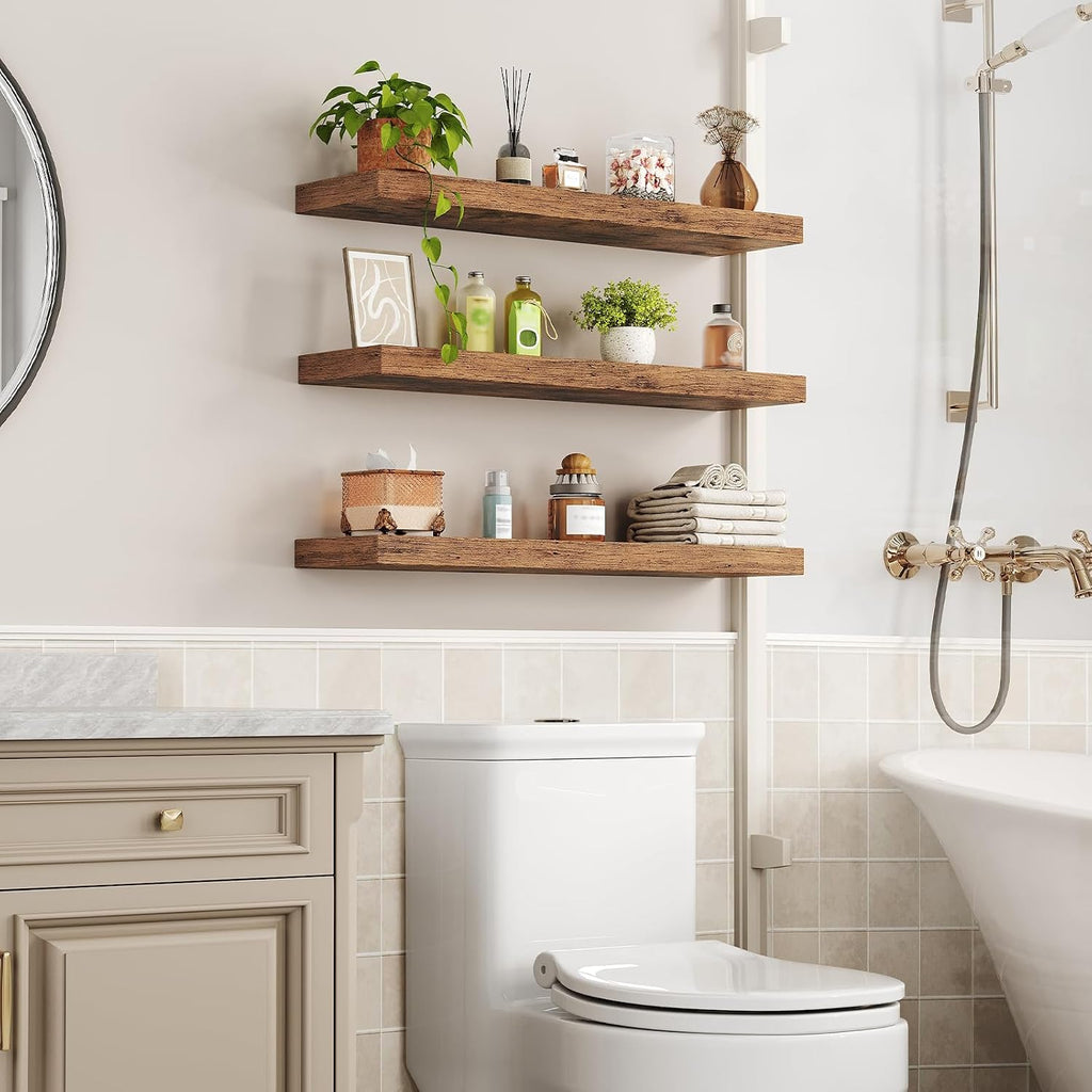 Floating Shelves for Wall, 1.5" Thick Wall Shelf Set of 3 with Invisible Brackets, L31.5 x W7.9 Hanging Shelves