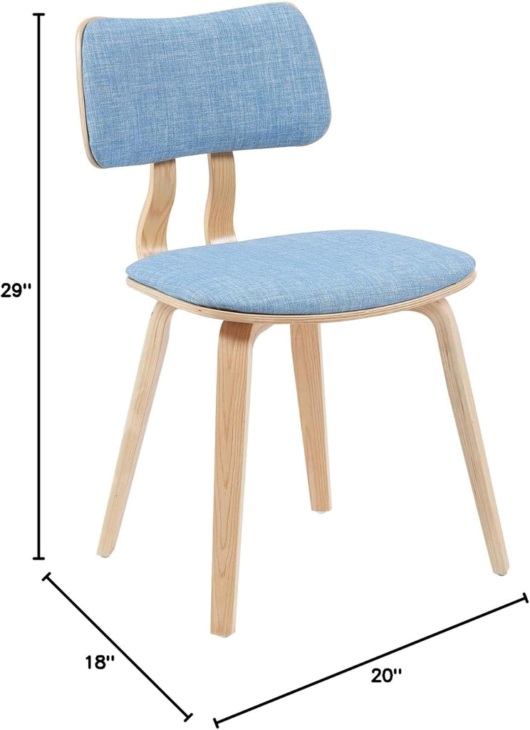 Mid-Century Dining Chair with Light Blue Fabric Upholstered Seat and Patterned Oak Wood Finish
