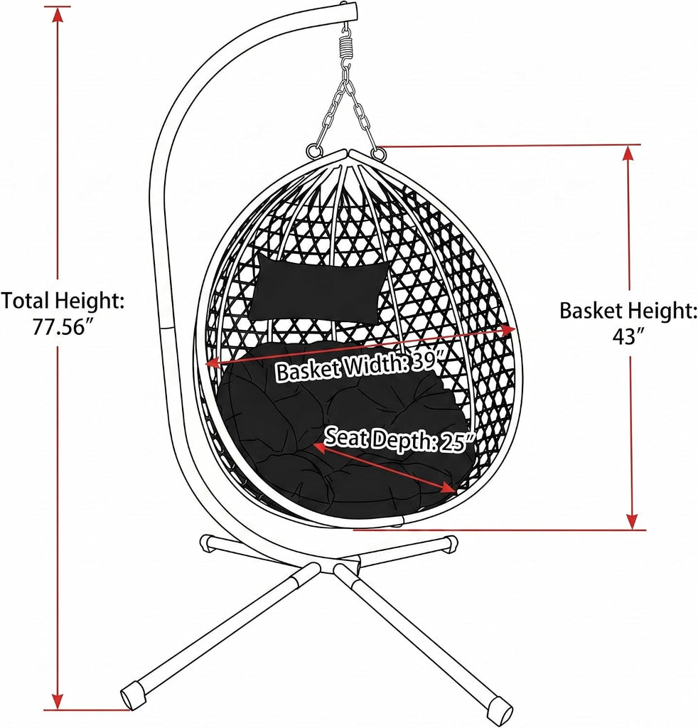 Foldable HDPE Rattan Hanging Egg Chair with Stand Aluminum Steel Frame Indoor Outdoor Swing Basket Hammock Seat
