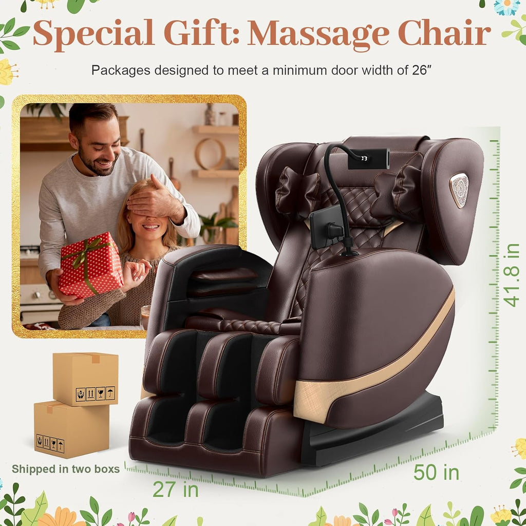 Massage Chair Full Body Zero Gravity Recliner, 2026 Premium Brown | 14 Shiatsu Rollers, 10 Airbags, 5 Auto Modes