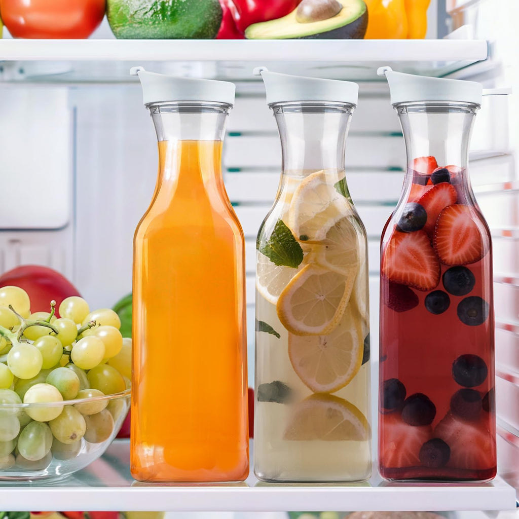 [50 oz - 2 Pack] Plastic Carafe with Lid, Large Capacity Square Base - Clear Pitcher with Flip Top Lid, Easy-Pour