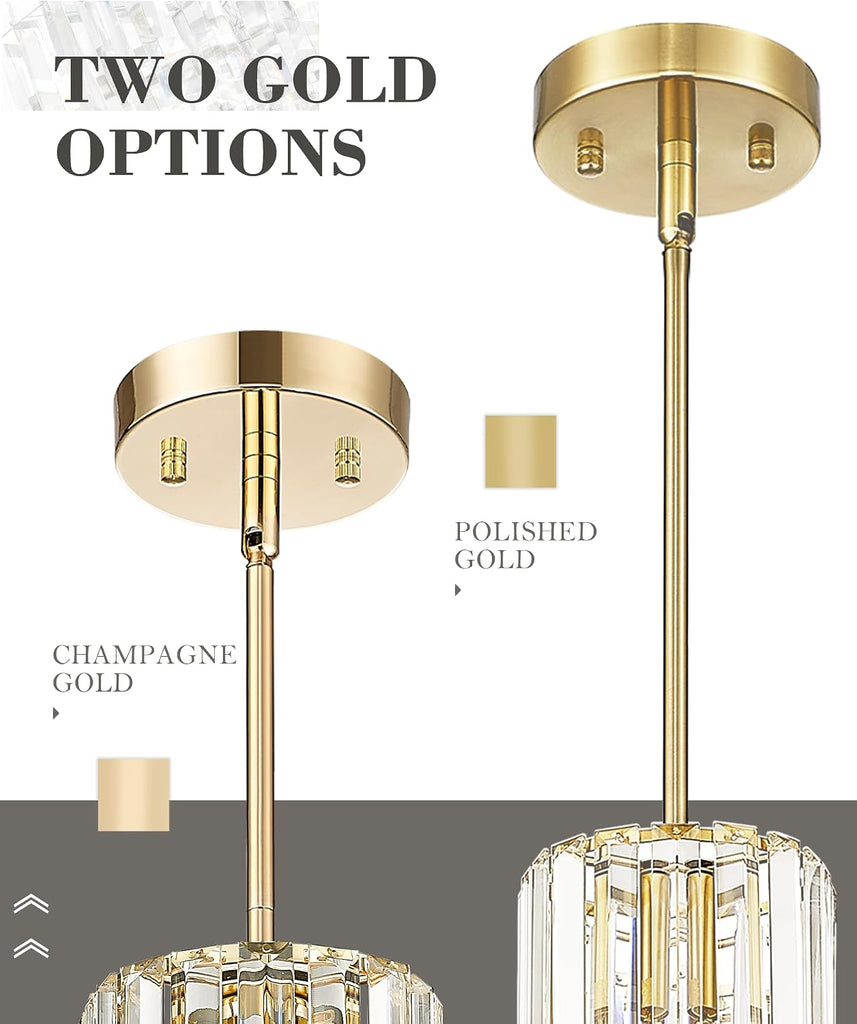 Crystal Pendant Lights, Hanging Light Fixture with Polished Gold Finish, Modern Mini Chandelier, Pendant Lights