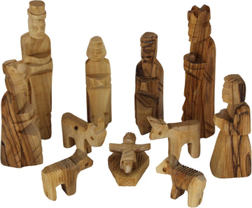 Land Market Olive Wood Children's Nativity Scene - 12-Piece Indoor Wooden Nativity Set, Handmade in Bethlehem