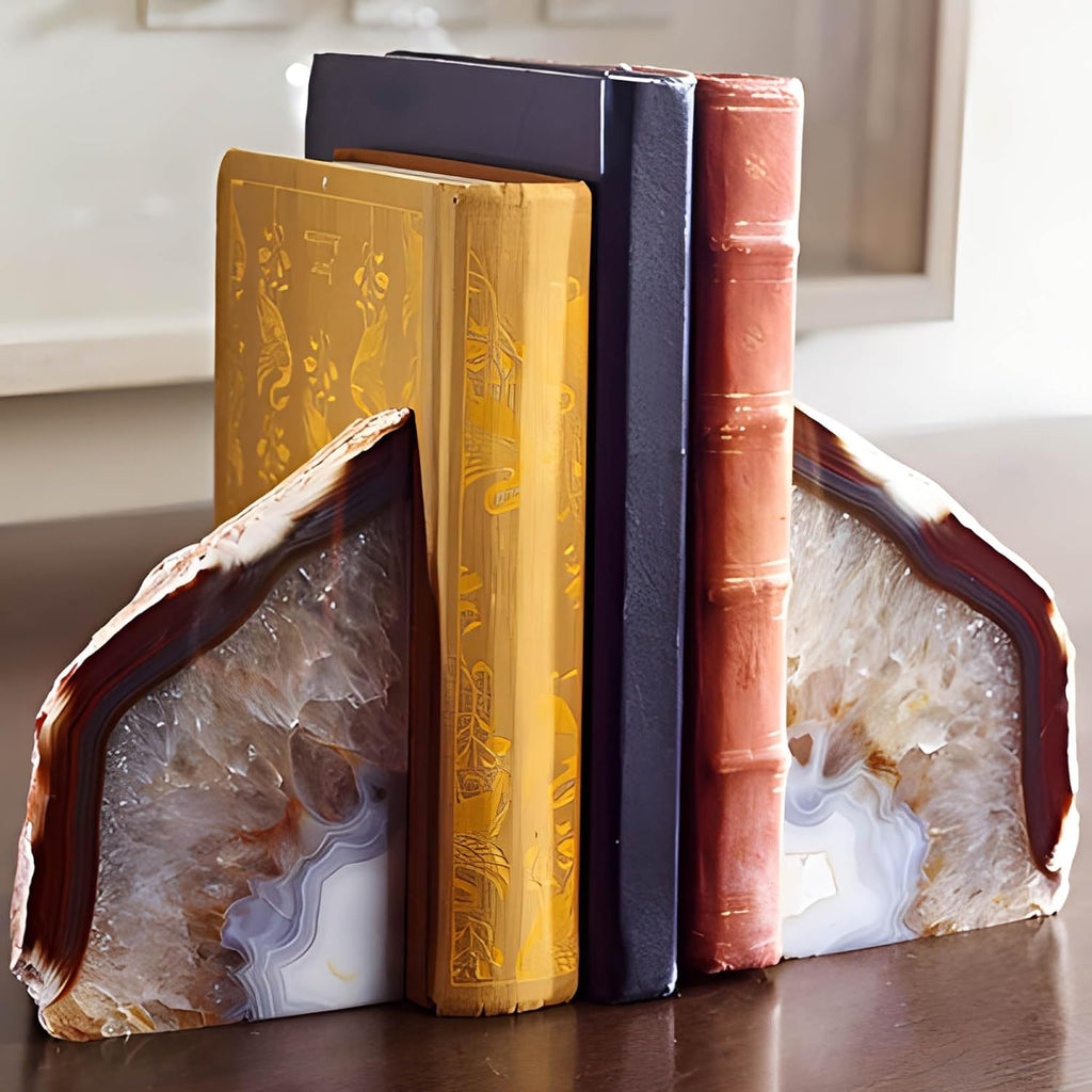 Agate Bookends Geode Book Ends Heavy Duty Bookend Holder Decor with Rubber Bumpers 1 Pair Teal 2-3 lbs and 1