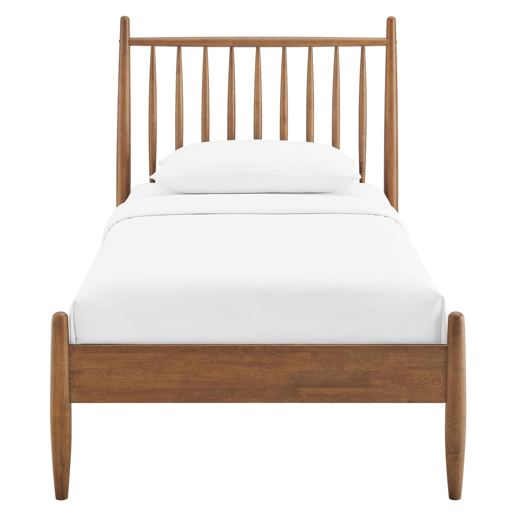 Zane Twin Size Spindle Bed in Walnut - Solid Wood Platform Bed Frame with Headboard, No Box Spring Needed