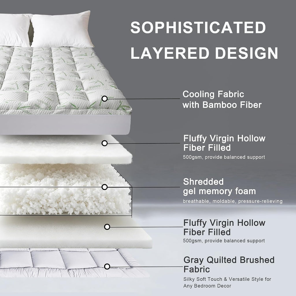 4 Inch Mattress Topper Full Size Memory Foam Bamboo Pillow Top Back Pain | Breathable Hypoallergenic OEKO-TEX