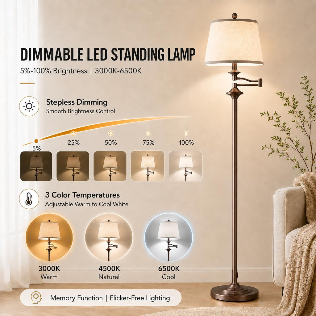 Vintage Floor Lamp, 350° Adjustable Swing Arm