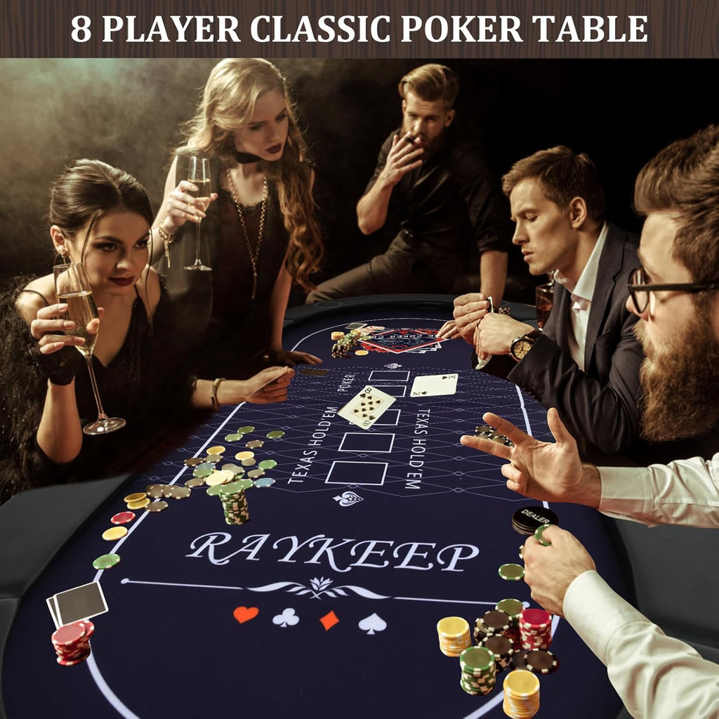 71 Inch Poker Table Foldable, 8 Player Folding Poker Tables w/Collapsible Legs, Casino Grade Felt, Padded Rails and Cup Holders, Portable Poker Table for Texas Holdem Poker and Blackjack