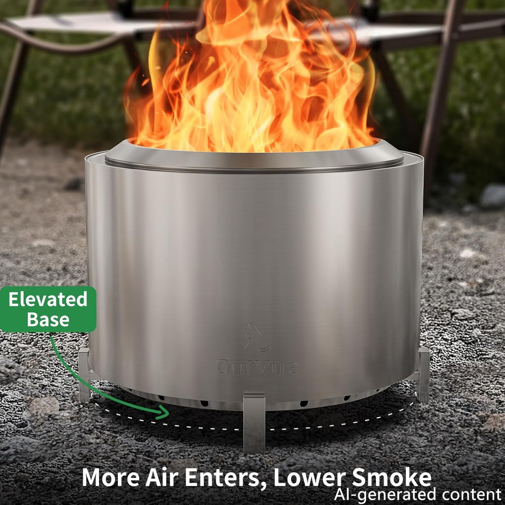 27 inch Stainless Steel Smokeless Fire Pit, Outdoor Smokeless Firepit, Wood Burning Fire Pits for Camping, Bonfire