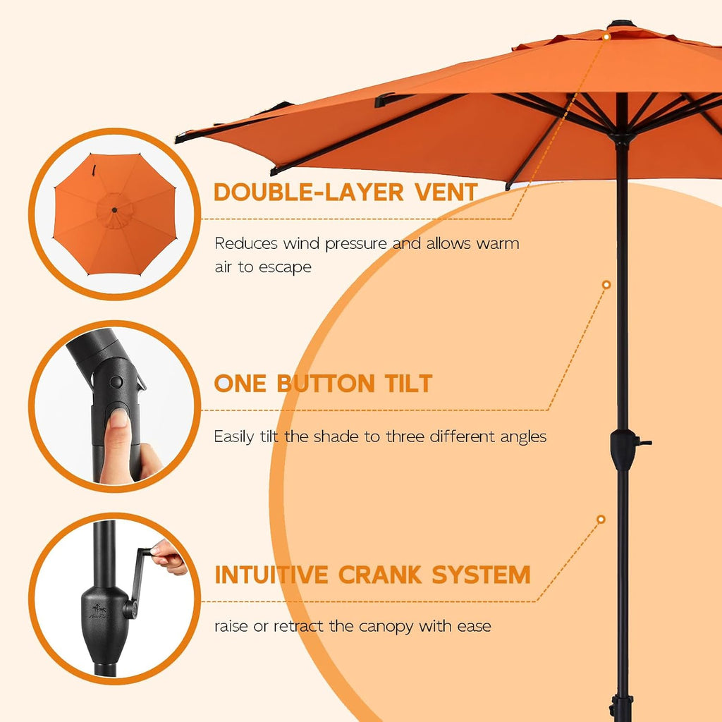 9FT Lyon Outdoor Patio Umbrella Outdoor Table Umbrella with Crank Market Umbrella 8 Sturdy Ribs UV Protection - Orange