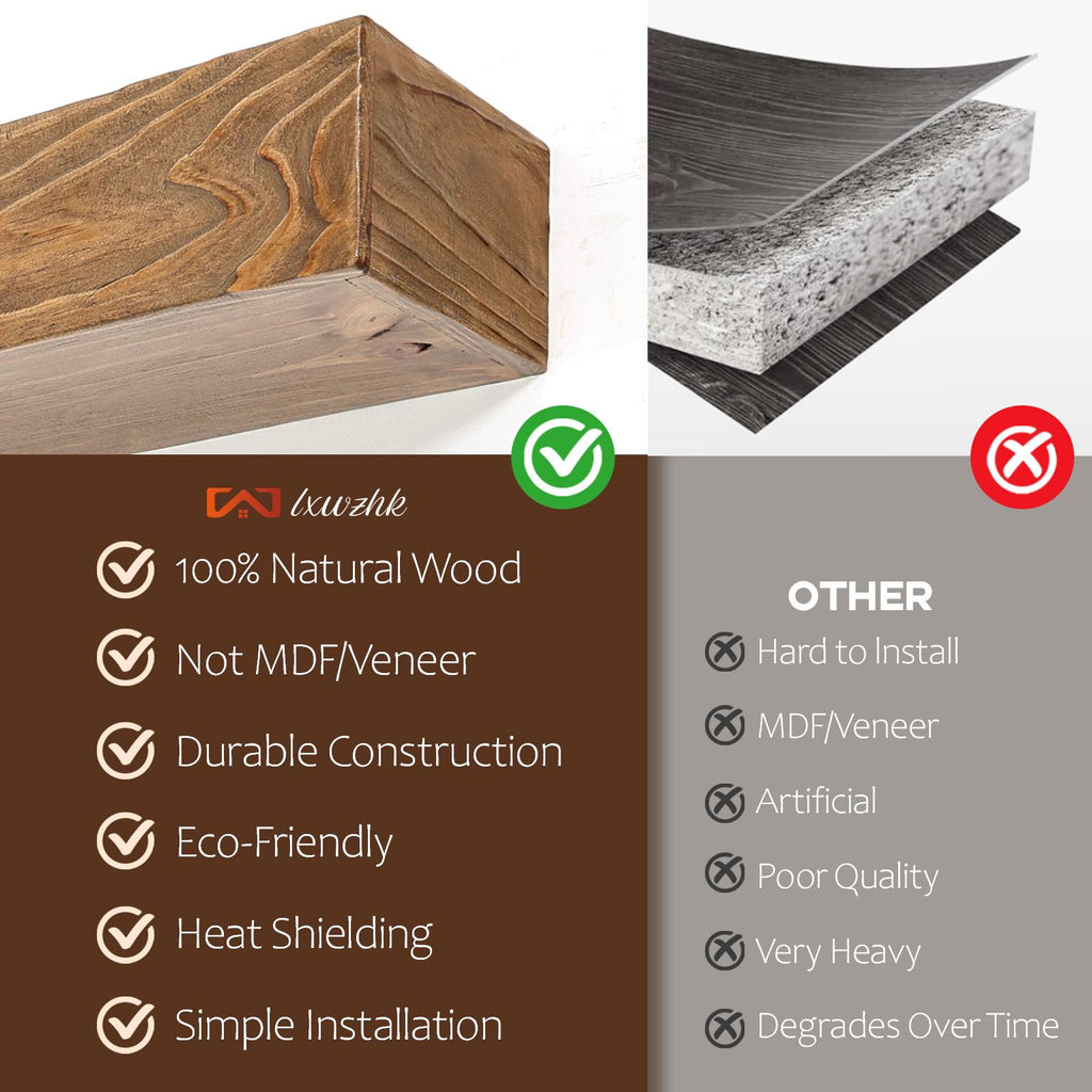 Solid Wood Fireplace Mantel 48", Rustic Mantel Shelf, Rustic Oak