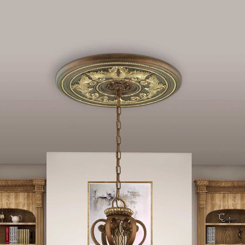 Ceiling Medallion, Hand Applied Palacial Bronze with Gilded Accents, 22.5"D x 1.5"H