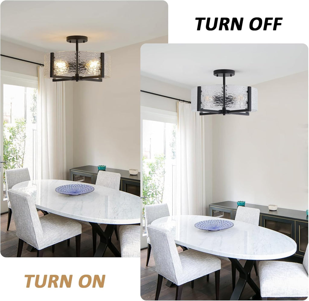 18" Black Large Semi Flush Mount Ceiling Light, 4-Light Farmhouse Ceiling Light, Foyer Light Fixtures Modern Glass