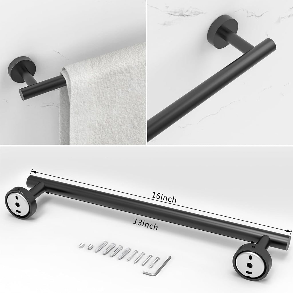 3pc Bathroom Hardware Set with Matte Black Toilet Paper Holder, Towel Ring, Towel Bar SUS304 Stainless Steel Toilet
