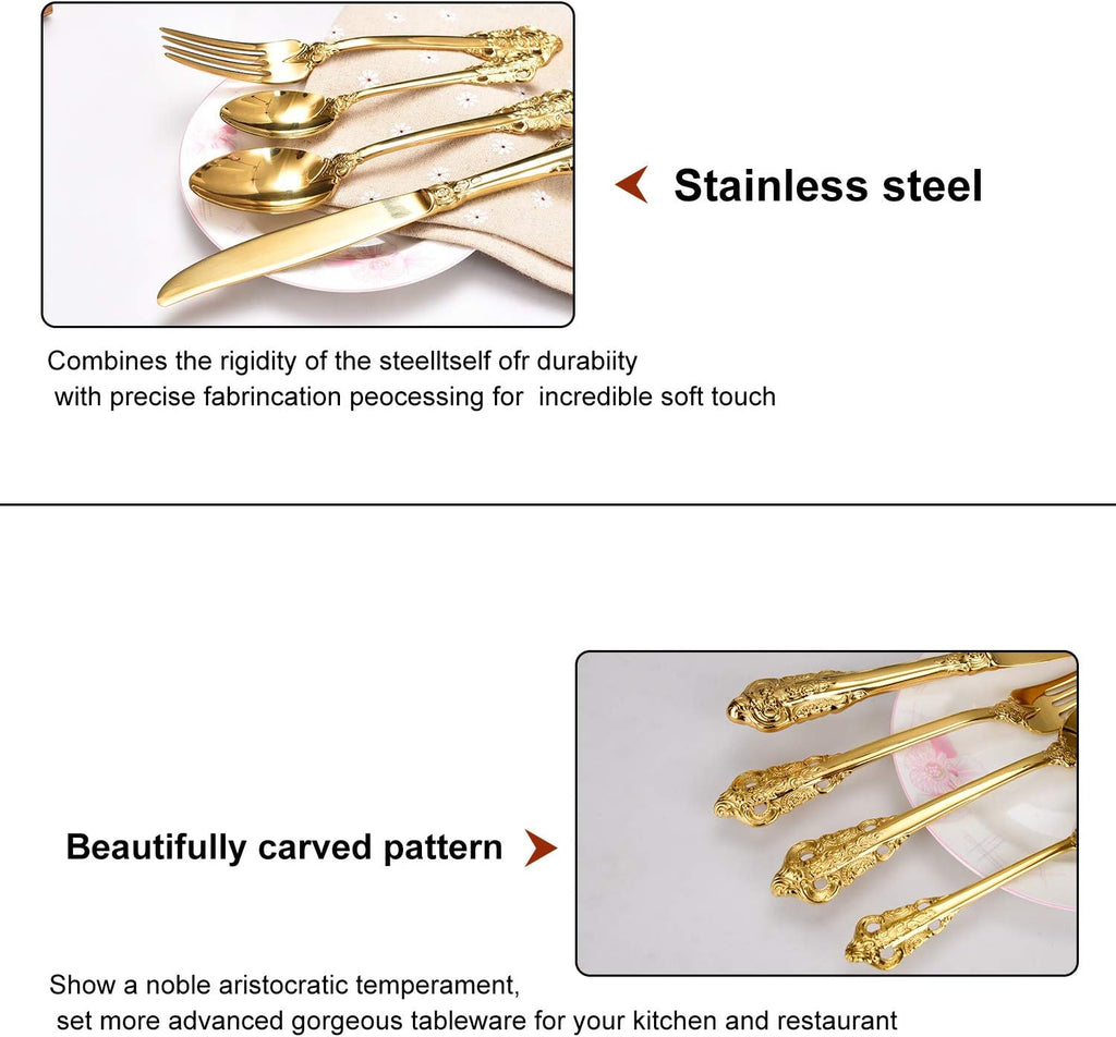 24-Piece Gold Flatware Silverware Set,18/10 Heavy Duty Stainless Steel Flatware Service for 6