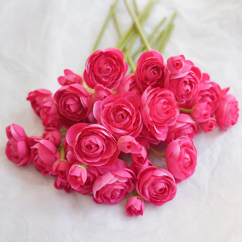 Artificial Ranunculus Flowers Hot Pink Flowers Small 18pcs